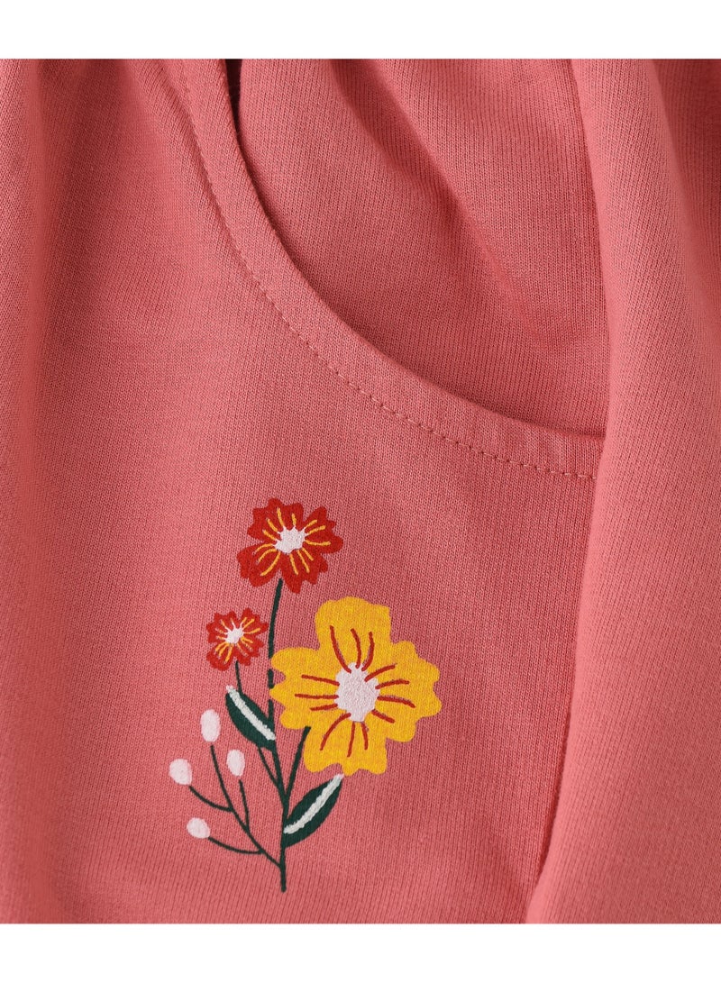 Jelliene Girls Pink Cotton Pants with Floral Embroidery - Image 3